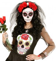 Vorschau: Totenkopf Armband Mit Roter Rose