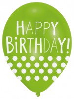 Vorschau: 6 Happy Birthday Ballons mit Punkten 28 cm