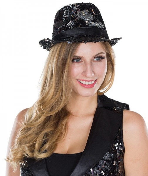 Schwarzer Fedora Hut mit Wendepailletten