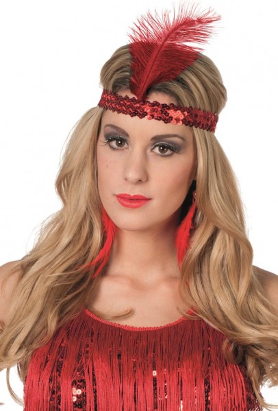 Rotes Reese Paillettenstirnband Mit Feder