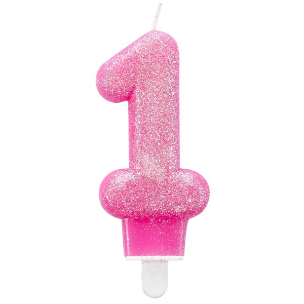 Glitzer Zahlenkerze 1 rosa