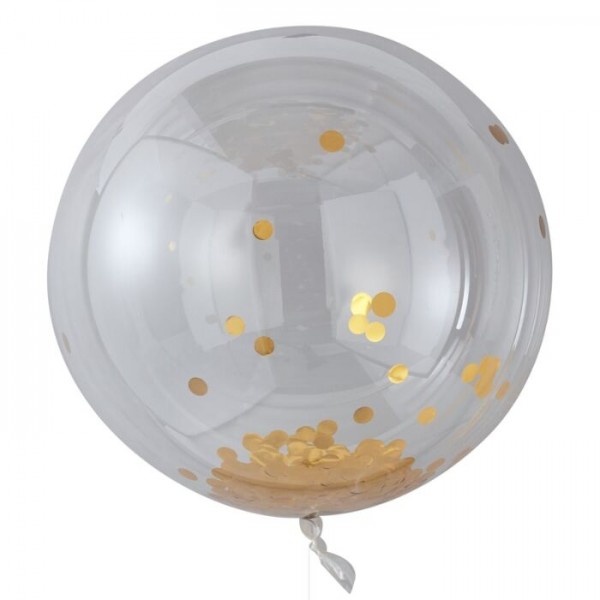 3 Hooray XL Konfettiballons gold 91cm