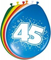 8 Bunte Latexballons Zahl 45