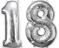 Folienballon Zahl 18 silber 66cm