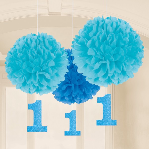 3 First Birthday Boy Pompons 40,6cm