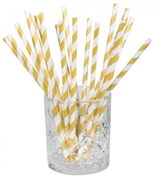 20 Gold gestreifte Papierhalme 20cm