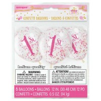 1st Birthday Konfetti Ballons Transparent Pink