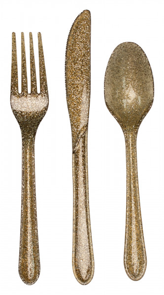 Premium Glitzer Besteckset gold 24-teilig