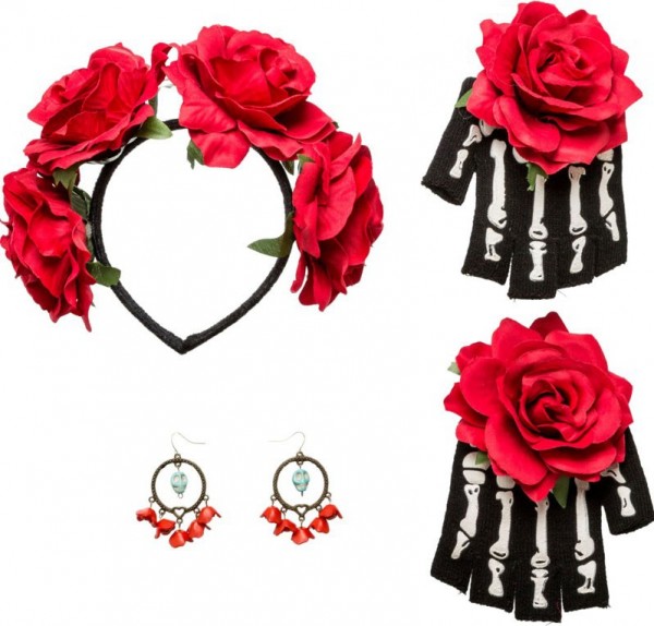 Day of the Dead Roses Tillbehörsset 3 stycken