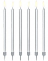 12 Geburtstagskerzen silber metallic mit Haltern