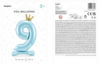 Vorschau: Babyblue Zahl 9 stehender Folienballon