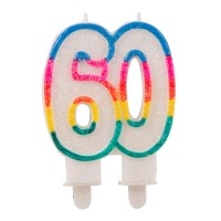 Regenbogen Zahl 60 Tortenkerze