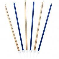 16 Extra lange Kuchenkerzen Gold & Navy