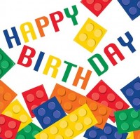 16 Bunte Baustein Birthday Servietten 33cm