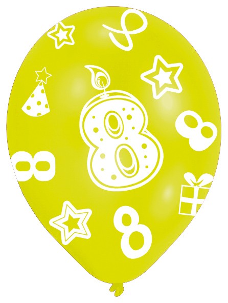 6 bunte Luftballons 8.Geburtstag 27,5 cm 2