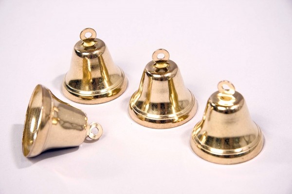 4 Goldene Glöckchen vermessingt 3,8cm