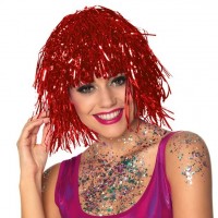 Lametta Perücke rot