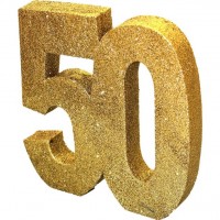 Goldene Zahl 50 Tischdeko glitzernd 20cm