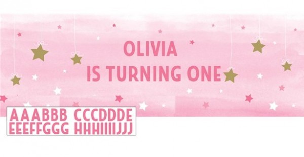 Personalisierbarer Banner pink star 1,5m