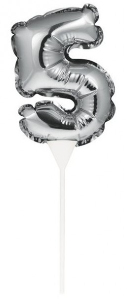 Silberner Zahl 5 Tortendeko Ballon 13cm