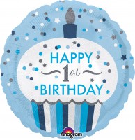 Folienballon Cupcake 1st Birthday Prince rund