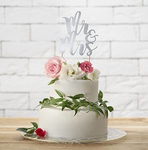 Tortendeko Mr & Mrs silber 25,5cm 2