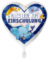 Blauer Einschulung Herzballon Elefant 43cm