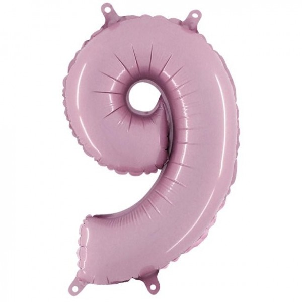 Folieballong nummer 9 pastellrosa 102cm