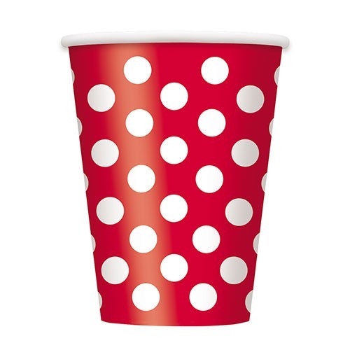 6 Party Pappbecher Tiana Rot Gepunktet 354ml