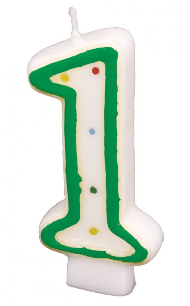 Zahl 1 Tortenkerze Weiß Mit Bunten Punkten 7,5cm