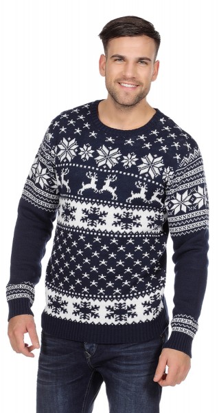Rentier Weihnachtspulli blau für Herren