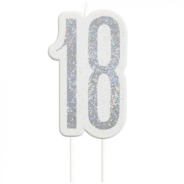 Glittering 18th Birthday Tortenkerze silber