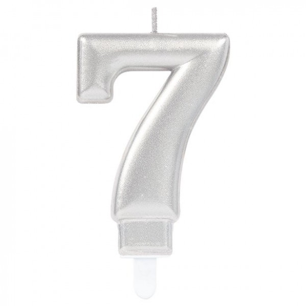 Silberne Zahl 7 Tortenkerze 7,5cm