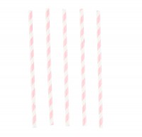 12 gestreifte Papier Strohhalme rosa