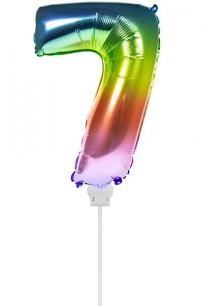 Regenbogen Zahl 7 Stabballon 36cm