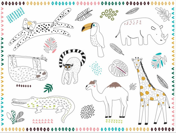 6 Zoo Birthdayparty Tischsets zum Ausmalen