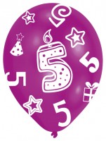 Vorschau: 6 bunte Luftballons 5.Geburtstag 27,5cm