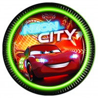 8 Cars Neon City Pappteller 23cm