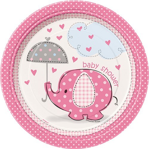 8 Elefanten Baby Party Pappteller Rosa 18cm