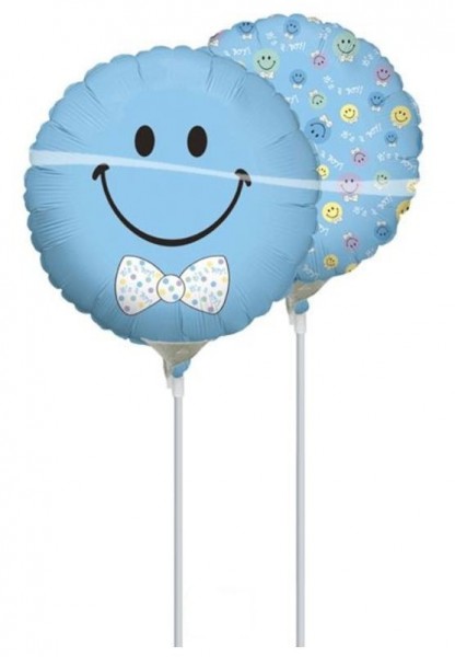 Stabballon Blauer Smiley mit Fliege