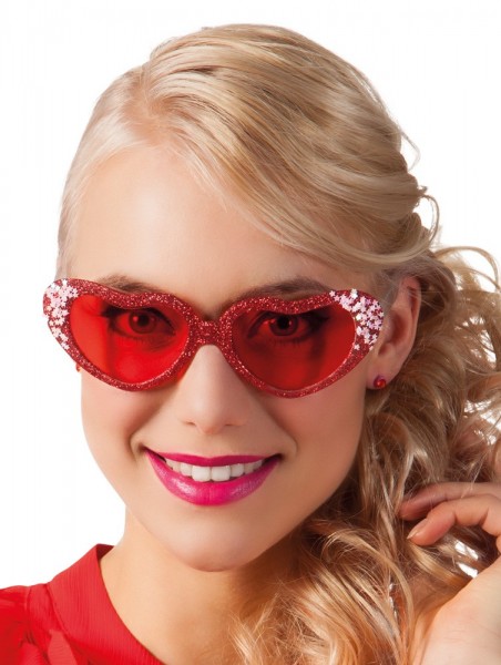 Rote Glitzer Partybrille In Herzform