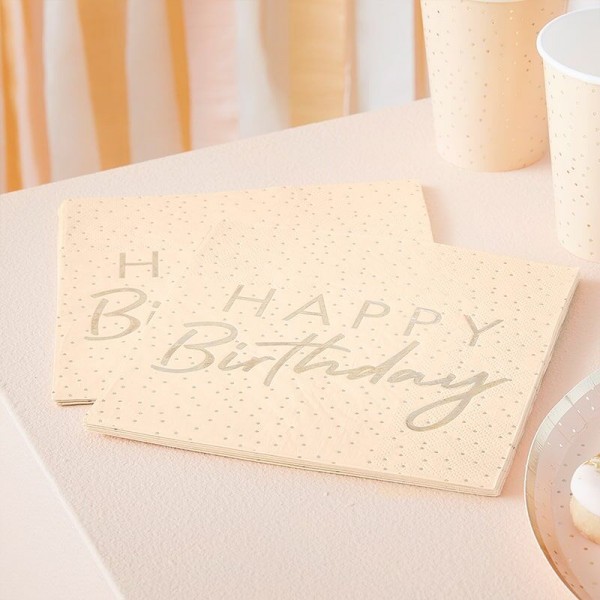 16 Happy Birthday Servietten pfirsich 32cm 2