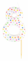 Zahl 8 bunte Punkte Tortenkerze 6cm
