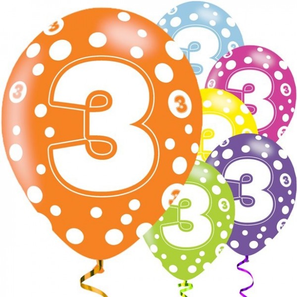 6 Fancy 3rd Birthday Luftballons 28cm