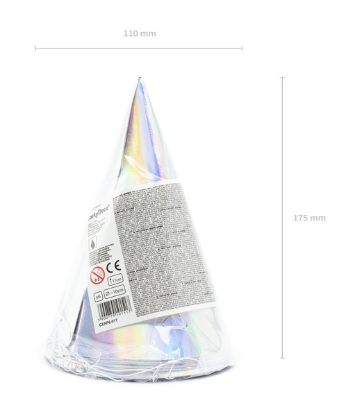 6 Schimmernde Partyhüte 17cm 2