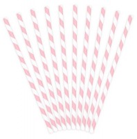 10 gestreifte Papier Strohhalme rosa 19,5 cm