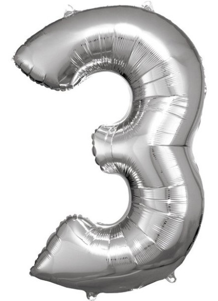 Silberner Zahl 3 Folienballon 86cm