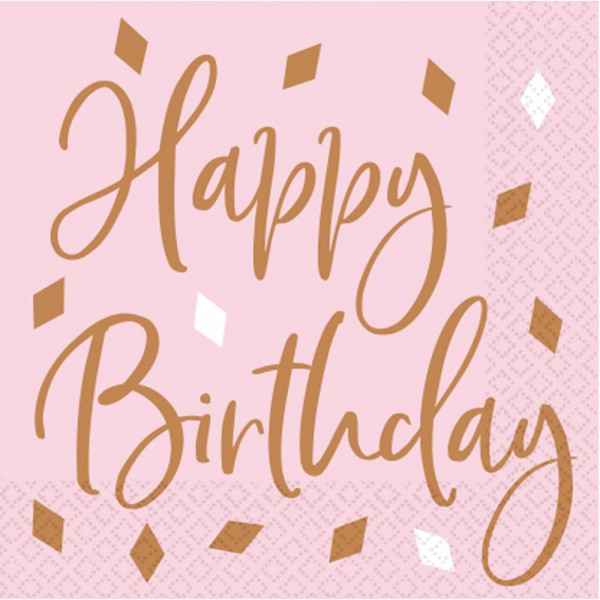 16 Happy Birthday Servietten Flitter roségold