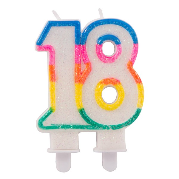 Regenbogen Zahl 18 Tortenkerze