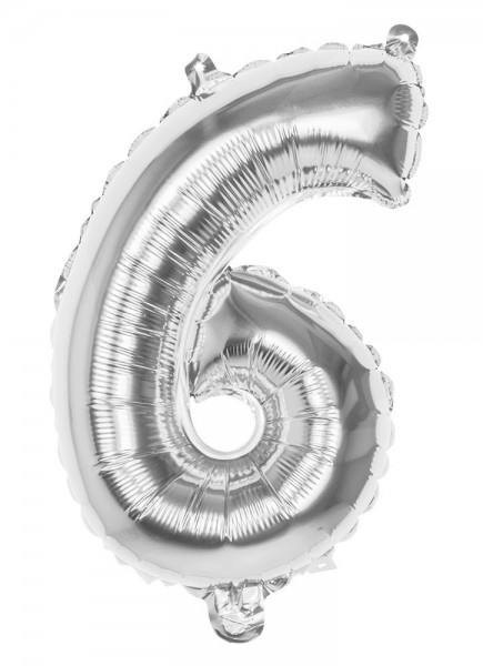 Folienballon Zahl 6 silber metallic 36cm
